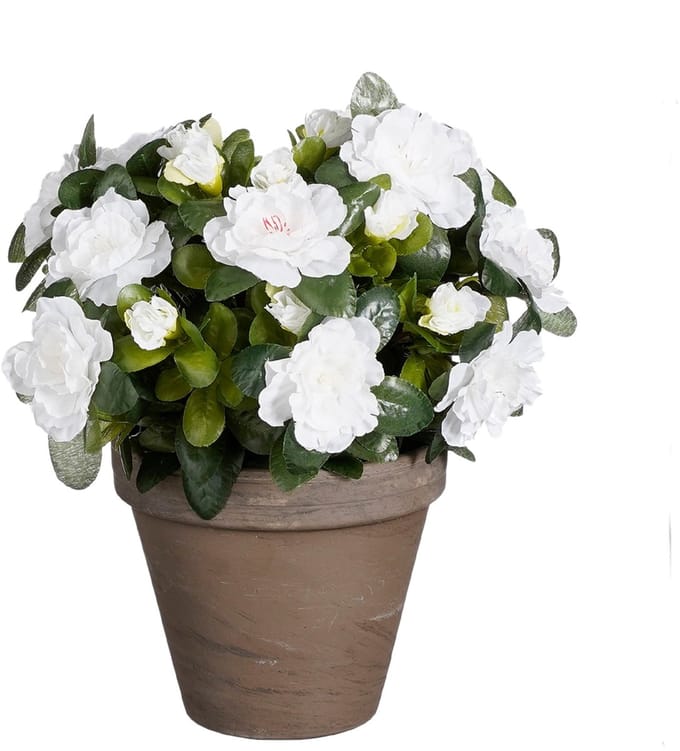 Mica Decorations Azalea Kunstplant in Bloempot Stan - H31 x Ø26 cm - Wit