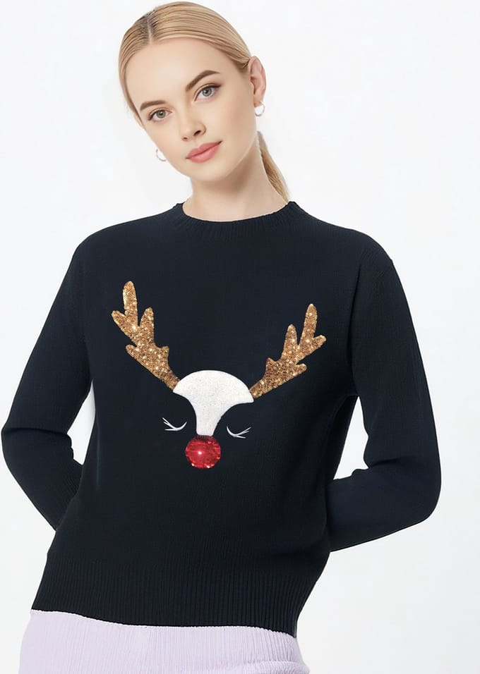 Starry Indigo - Foute Kersttrui / Sweater Dames - Reindeer
