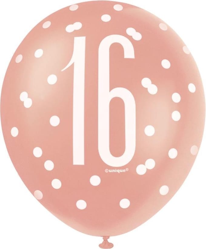 Ballonnen 16 jaar Glitz Rose Goud | 6 stuks