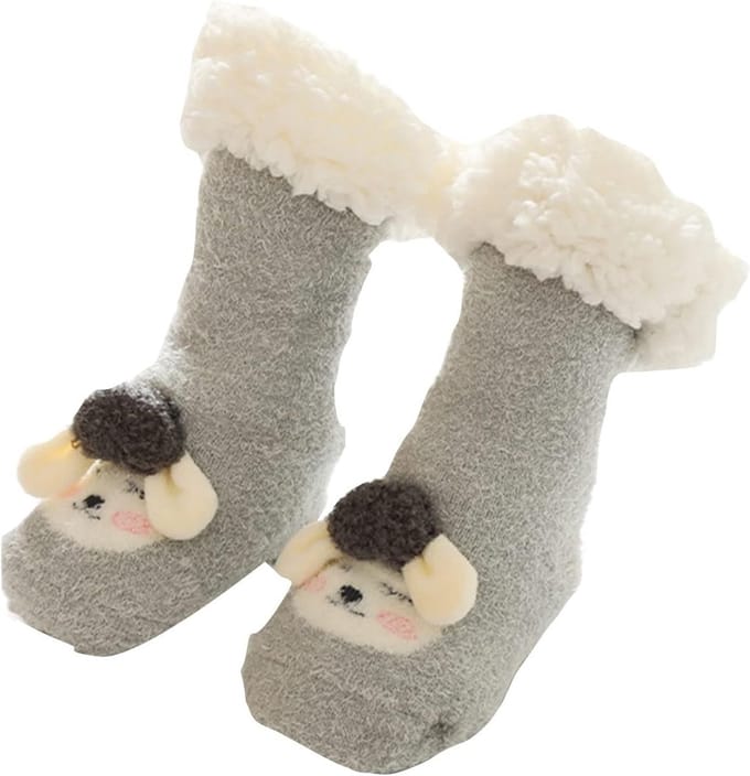 Babysokken - Huissokken - Winterse Warmte - Antislip zool - Lang model - Grijs