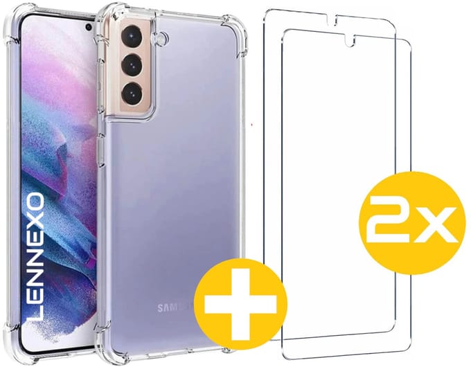Hoesje en Screenprotector Combi Geschikt Voor Samsung S21 - Anti Shock Hoesje + 2x Screenprotector