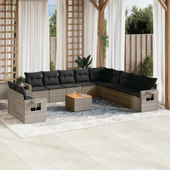 vidaXL - 12-delige - Loungeset - met - kussens - poly - rattan - grijs