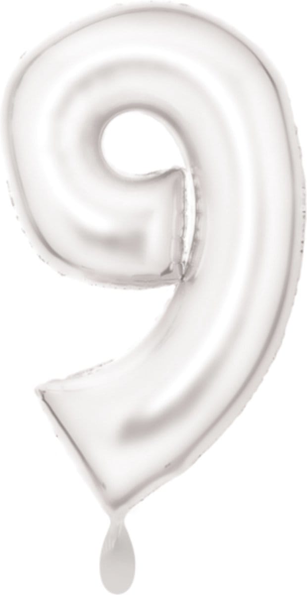 Folieballon 86cm cijfer 9 Silk White