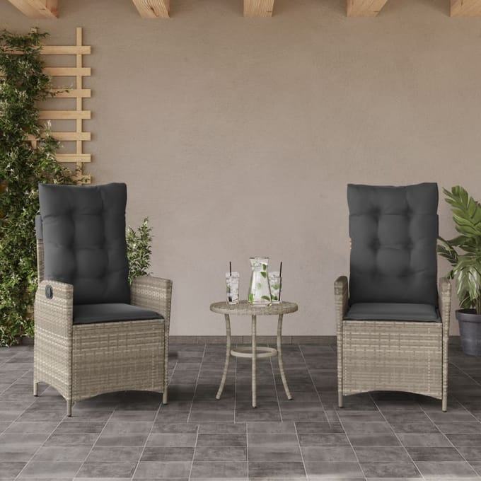 vidaXL - 3-delige - Bistroset - met - kussens - poly - rattan - lichtgrijs
