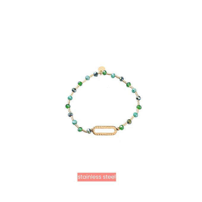 Day&Eve by Go Dutch Label Armband (Sieraad) Elastisch Ovaal Gehamerd Kralen Groen