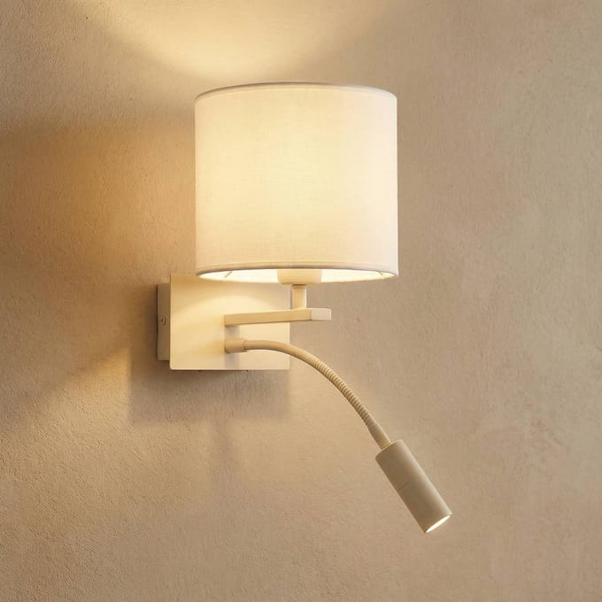 Argon Bilo wandlamp, beige, textiel, 2-lamps, leeslampje