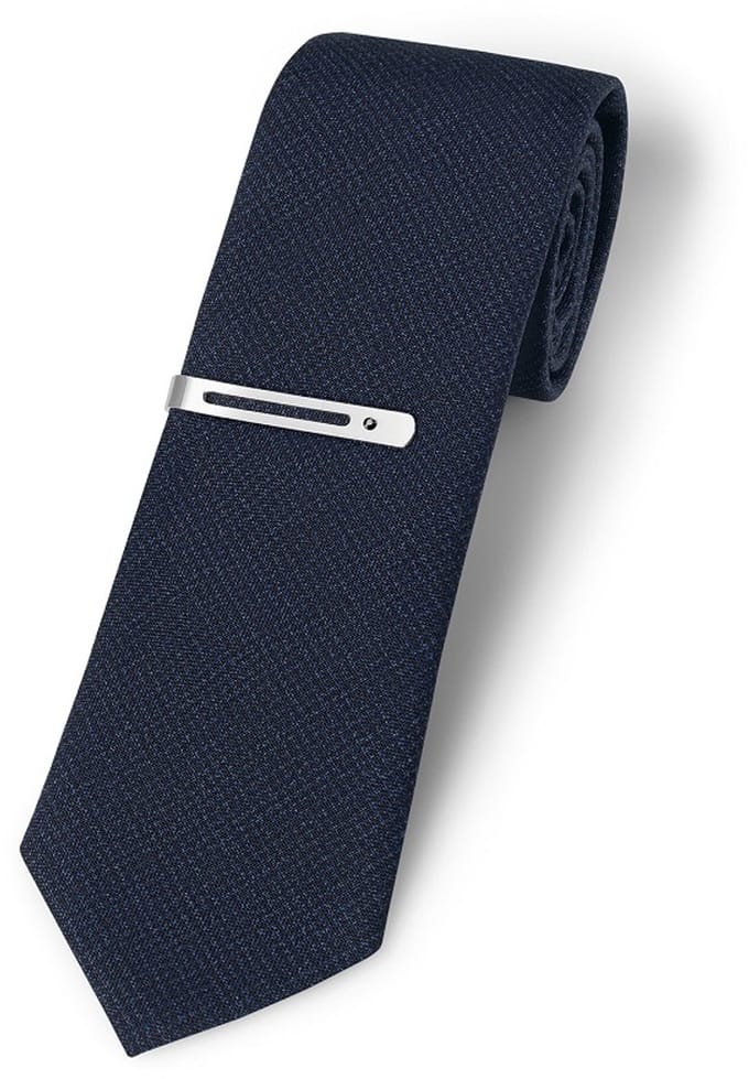Swarovski Stropdas Heren met Clip - 7 cm Breed - 100% Loro Piana Wol - Luxe Wollen Stropdas - Blauw Houndstooth Pattern