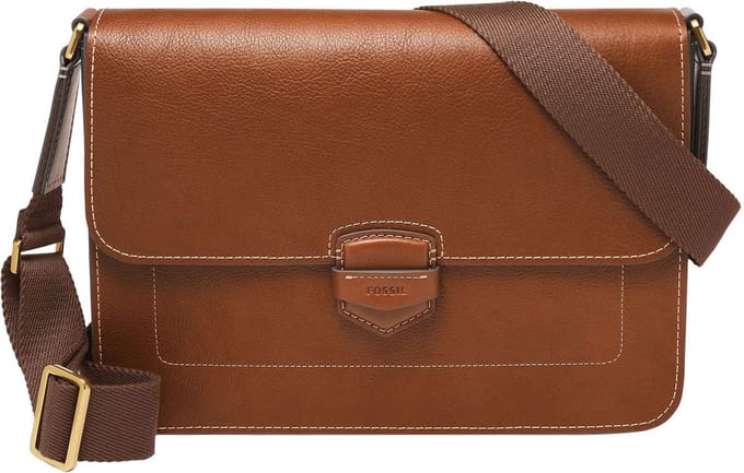 FOSSIL Leren Business tas Lennox Messenger Medium Brown Bruine