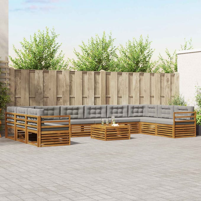 vidaXL - Sofa-Sets - 11 - st - Natuurlijk - en - Licht - Grijs - Massief - Acacia - Hout