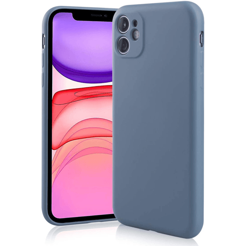 Siliconen hoesje met camera bescherming geschikt voor Apple iPhone 11 - lavendel grijs + glazen screen protector