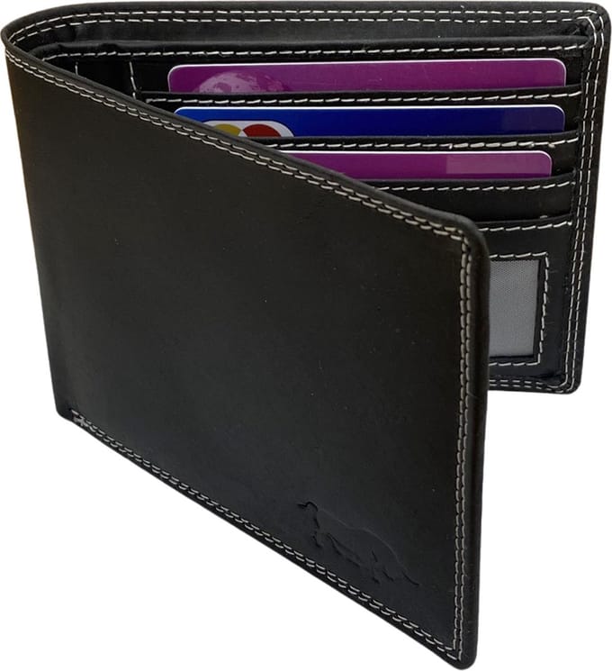 Arrigo Billfold Portemonnee Heren Buffelleer - Plat Model - Zwart Leer
