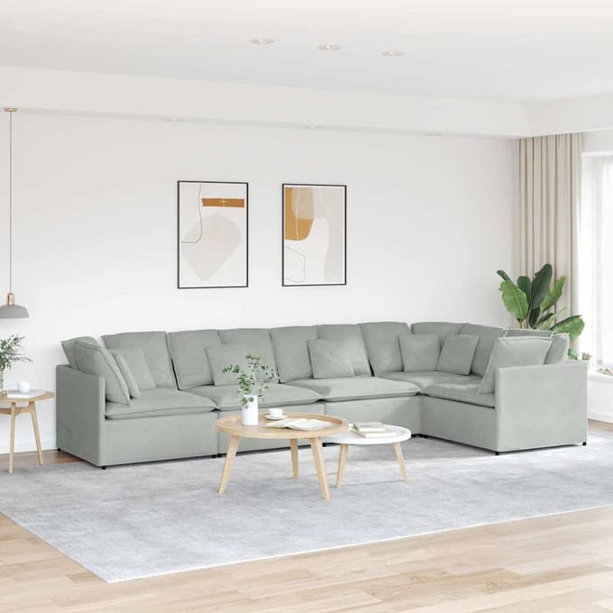 vidaXL - Modulaire - bank - met - kussens - fluweel - lichtgrijs