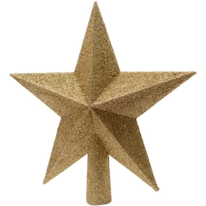 Piek plastic ster glitter diameter 19 cm licht goud