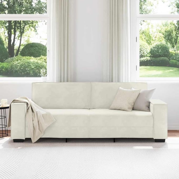 vidaXL - Driezitsbank - 220x78x84 - cm - fluweel - crèmekleurig