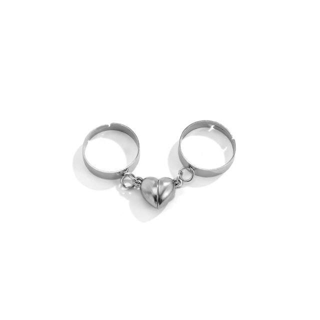 Lover Vrouw Bruiloft Mode Sieraden IJzeren Vingerring Set Koppel Open Ring Magnetische Hartring Koreaanse Stijl Ring
