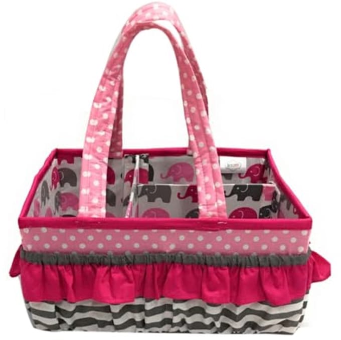 Opberg Caddy voor Peuters met Olifanten Motief, Roze en Grijs