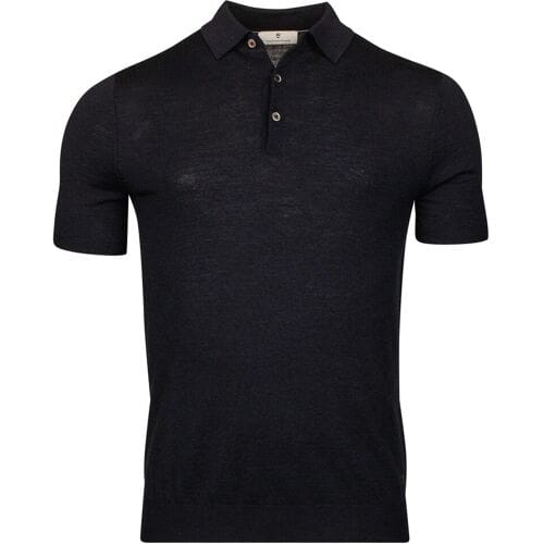 Thomas Maine Polo Uni Color Fine Merino Single Knit Navy / male