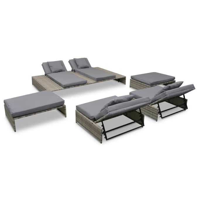 vidaXL - 5-delige - Loungeset - met - kussens - poly - rattan - grijs