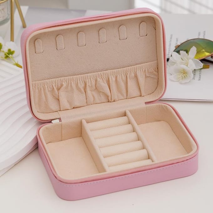 Mode Vrouwen Draagbare Reis Sieradendoos PU Leer Ketting Ring Oorbellen Rits Opbergdozen Sieraden Display Cases Organizer