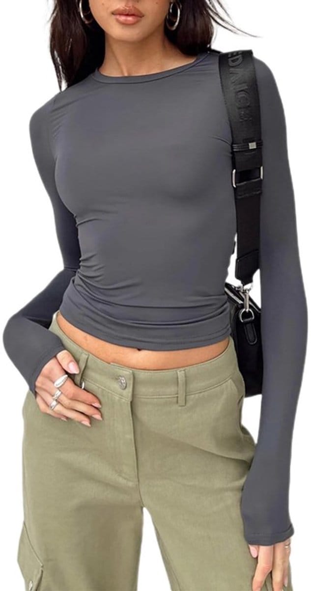 Dailygoody - Basic T-shirt - Croptop met lange mouwen - Slanke
