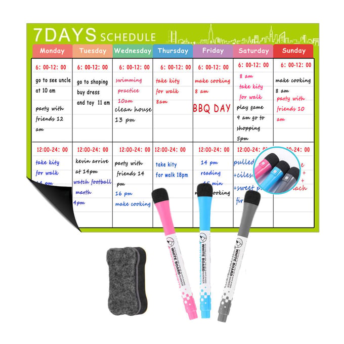 Magnetische droog uitwisbare kalender, whiteboard koelkastmagneet, flexibele dagelijkse berichtstickers met 3 borden style 2 wit