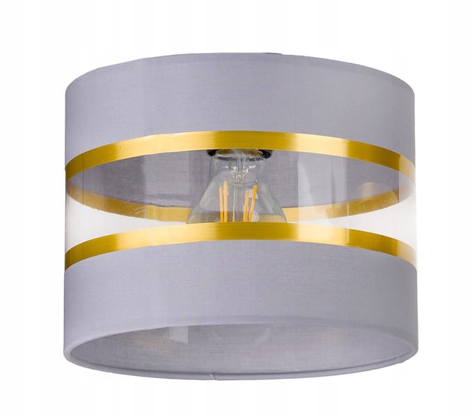 Grijze gouden lampenkap E27 rond 20cm, stoffen kap