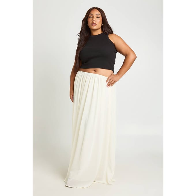 boohoo Dames Plus Chiffon Maxi Rok | Creme | Maat: 44