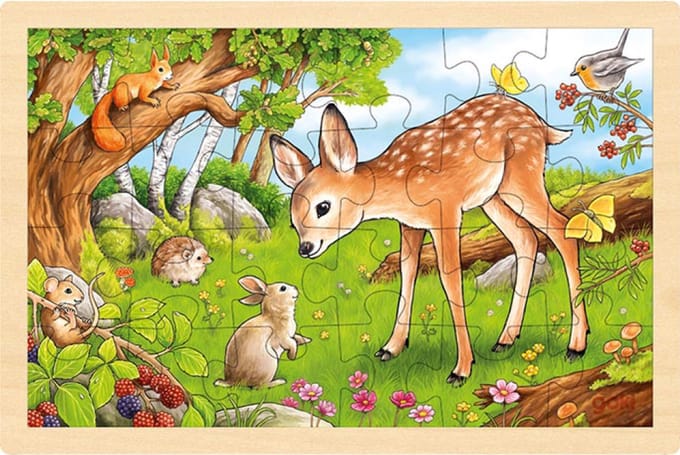 GOKI Puzzel - Reekalf - 24 Stukjes - 30X30X0,8Cm - Hout - 3 Jaar