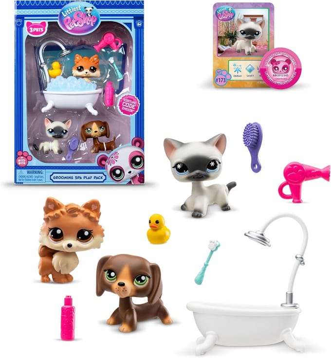 Littlest Pet Shop Grooming Spa Play Pack - 7 diertjes - Speelfiguren set