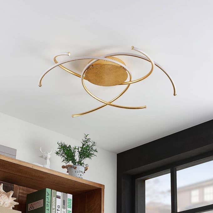 Lindby LED plafondlamp Yareli, goud, metaal, Ø 70cm