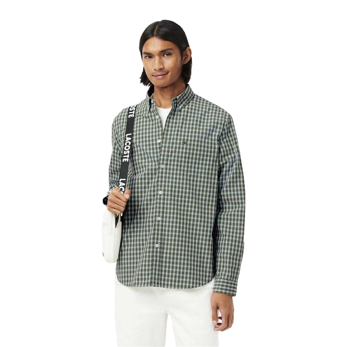 Lacoste Heren geruit Popeline Regular Overhemd (Khaki)