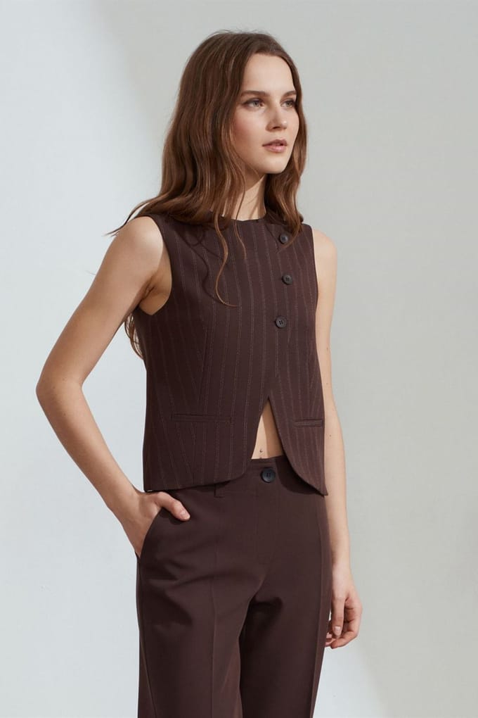 Gestreepte Geweven Gilet Met Knopen
