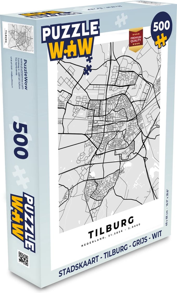 Puzzel Stadskaart - Tilburg - Grijs - Wit - Legpuzzel - Puzzel 500 stukjes - Plattegrond