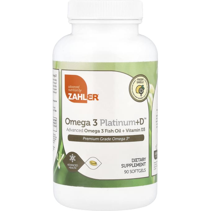 Zahler, Omega3 Platinum+D, premium omega3 visolie + vitamine D3, 2.000 mg, 90 zachte capsules (1.000 mg per softgel)