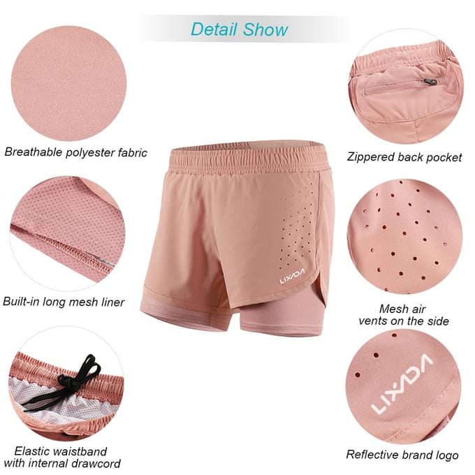Lixada Dames 2-in-1 hardloopshort Sneldrogend Ademend Actief Trainingsoefening Joggen Fietsen M donkerblauwe kleur
