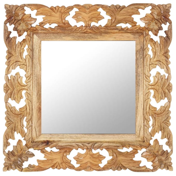 vidaXL - Spiegel - handgesneden - 50x50 - cm - massief - mangohout - bruin