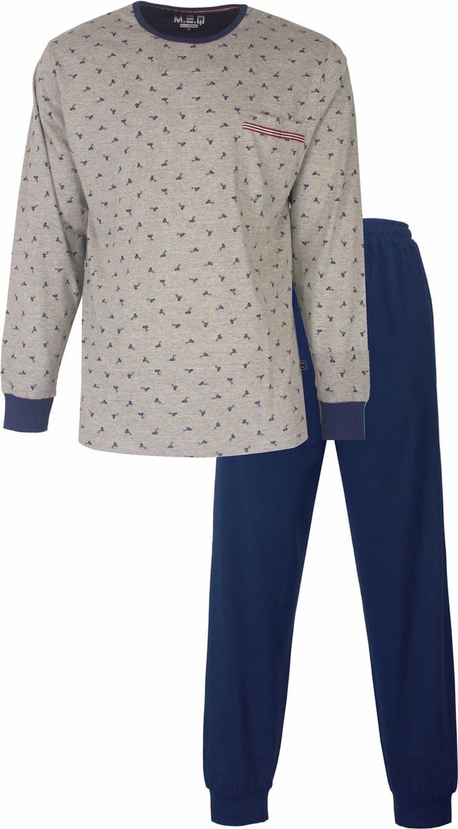 MEQ Heren Pyjama - Ronde Hals - 100% Katoen - Grijs Melange - Maat M