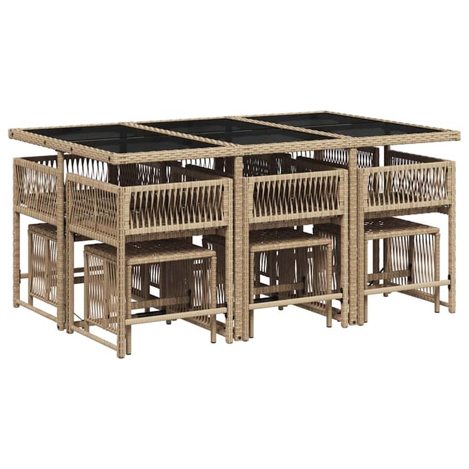 vidaXL - 11-delige - Tuinset - met - kussens - poly - rattan - gemengd - beige