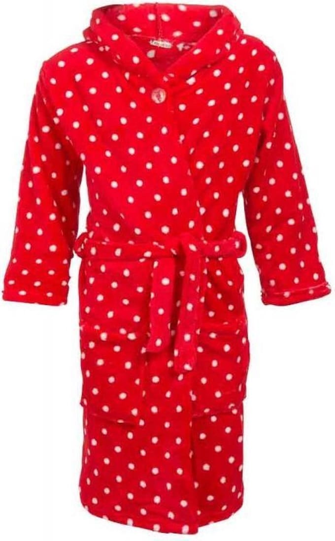 Playshoes - Fleece badjas met capuchon - Stippen rood - maat 146-152cm