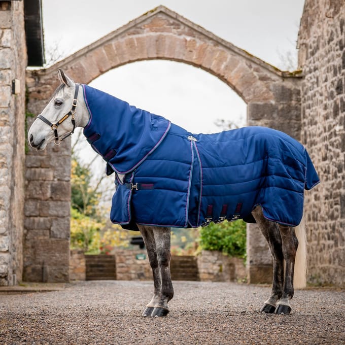 Rambo Optimo Stable Plus 200g Paardendeken - Navy/Bordeaux/Teal - Maat 87