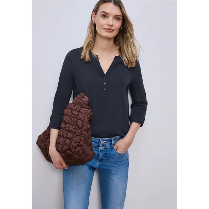Shirt met 3/4-mouwen, split neck en knopen