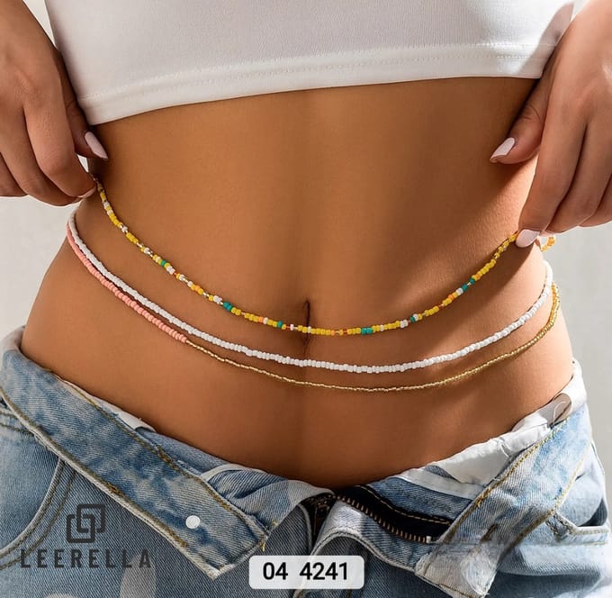 Leerella Handgemaakte Gekleurde Kralen Taille Kettingset 4241 - Set van 3 - Elastische Tailleband 76 cm Moederdag Verjaardag Valentijnsdag
