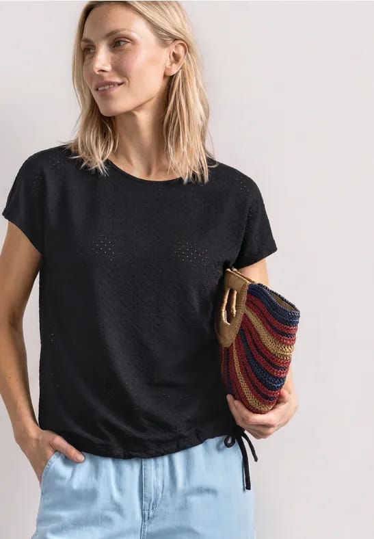 Shirt van kant met ronde hals
