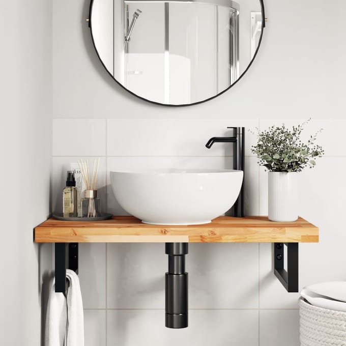 vidaXL - Badkamer - wandschap - staal - en - massief - acaciahout