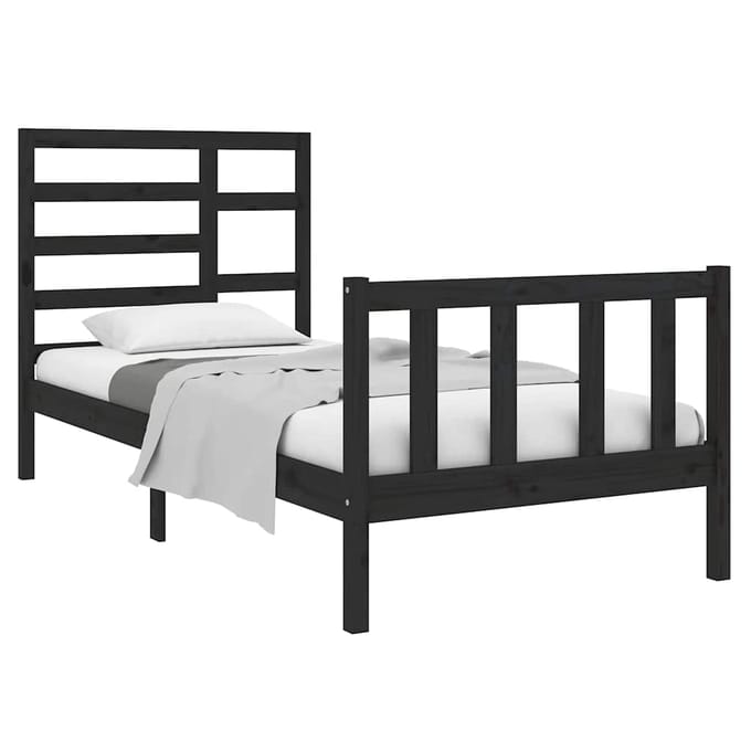 vidaXL - Bedframe - massief - hout - zwart - 75x190 - cm