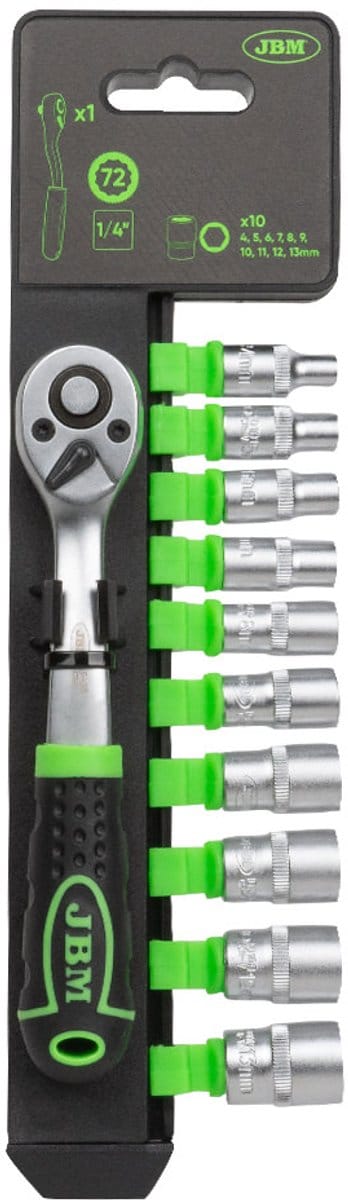 JBM 11-delige 1/4" doppenset met 72-tands ratel