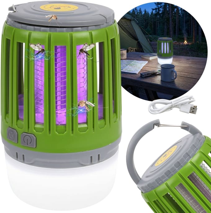 LED campinglamp op accu, muggenverjager, 2in1 - 13,3x7,3 cm