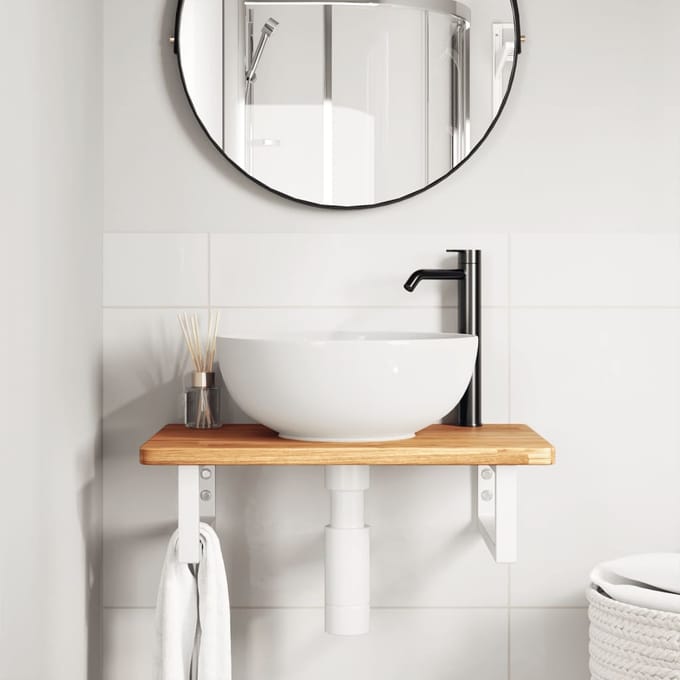 vidaXL - Badkamer - wandschap - staal - en - massief - eikenhout