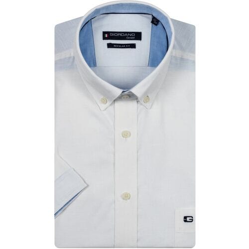 Giordano Overhemd League Button-Down Solid Hemp Yarn Fabric Wit / male