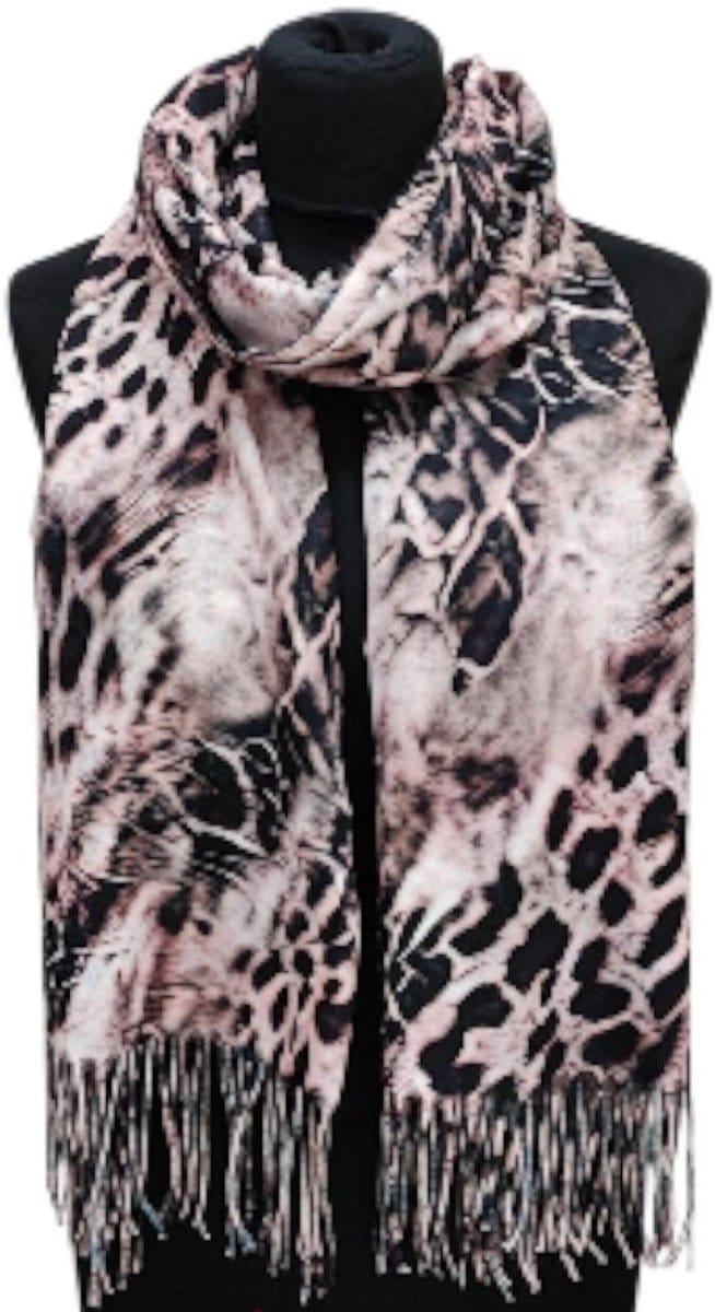 Lange Warme Sjaal - Panterprint - Taupe/Zwart - 190 x 70 cm (23-8#)